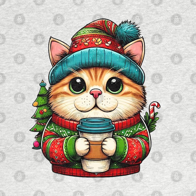 I Love Coffee Christmas And Cats, Cat And Coffee by BukovskyART